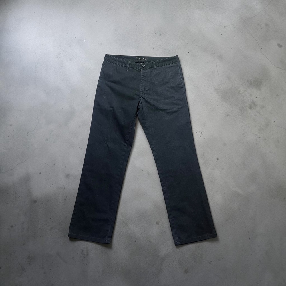 Kenneth‎ Cole New York Mens Herringbone Trousers Charcoal Black 32x30 Flat Front